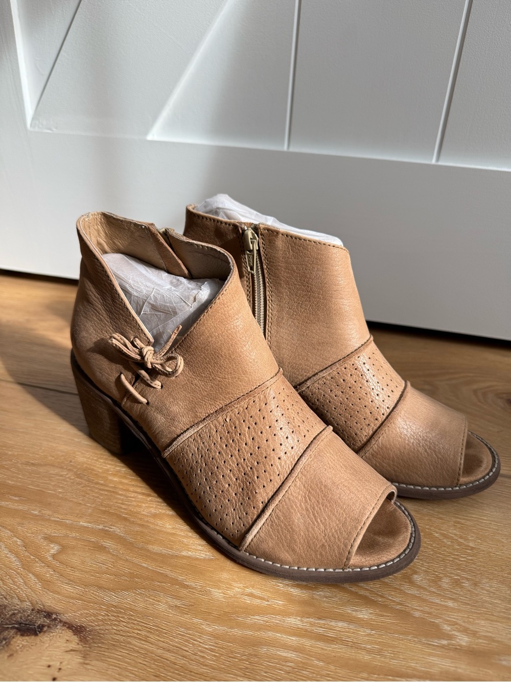 Women’s Tan Peep-Toe Ankle Booties